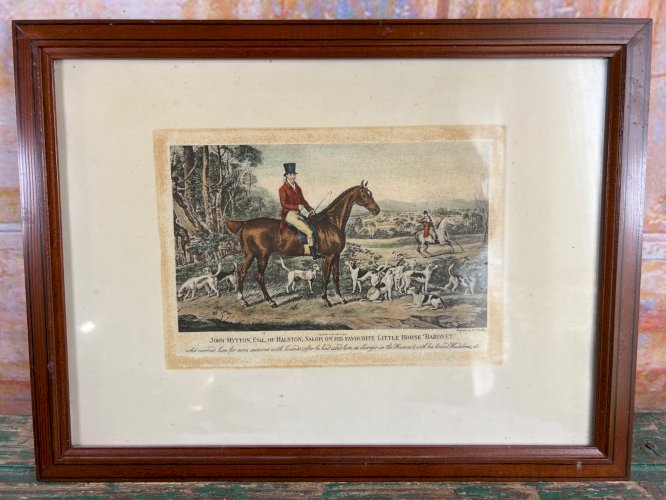Gravure 1837 John Mytton à cheval chasse à courre anglaise signée W. Giller