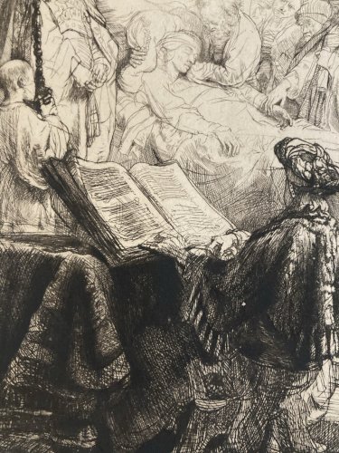 Gravure 1878 Rembrandt pointe sèche Eau forte, la mort de la vierge