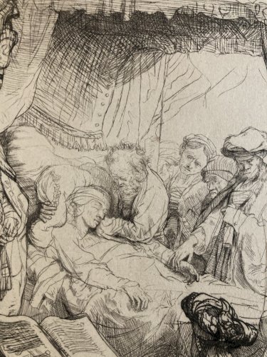 Gravure 1878 Rembrandt pointe sèche Eau forte, la mort de la vierge