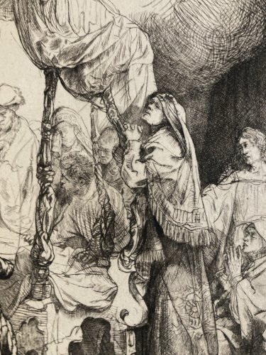 Gravure 1878 Rembrandt pointe sèche Eau forte, la mort de la vierge