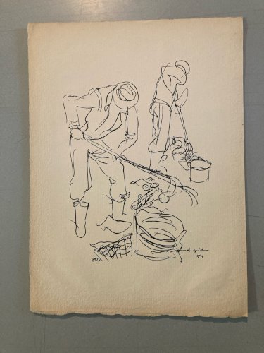 Gravure 1950 Art Lithographie Ancien Etching Raymond Gid Chiffonnier Originale