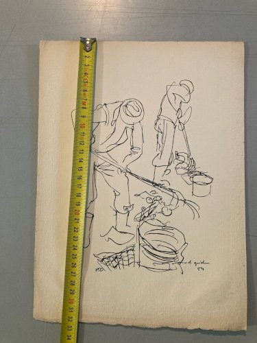 Gravure 1950 Art Lithographie Ancien Etching Raymond Gid Chiffonnier Originale