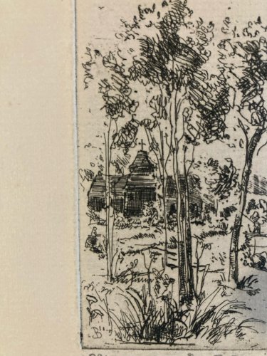 Gravure 1950 Paysage Arbre Foret Art Lithographie Estampe Jean Eugène BERSIER