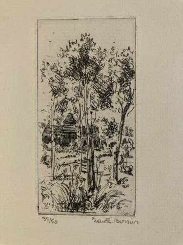 Gravure 1950 Paysage Arbre Foret Art Lithographie Estampe Jean Eugène BERSIER