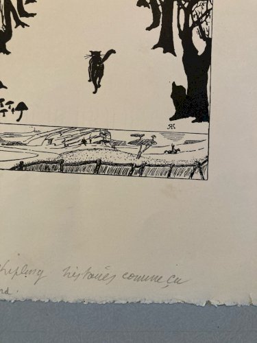 Gravure 1951 Le chat qui marchait tout seulde Rudyard Kipling Original Etching