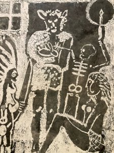 Engraving 1969 Antoine Agra Surrealist Surrealism Etching Skeleton Skull Art