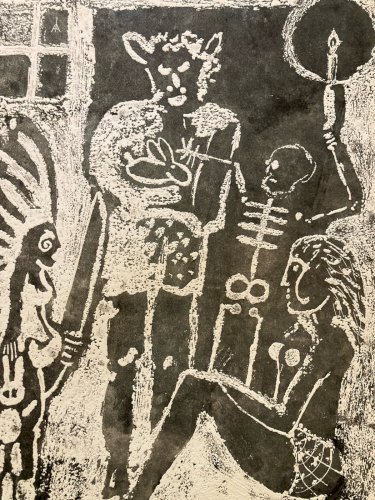 Gravure 1969 Antoine Agra Surréaliste Surréalisme Etching Squelette Art crâne