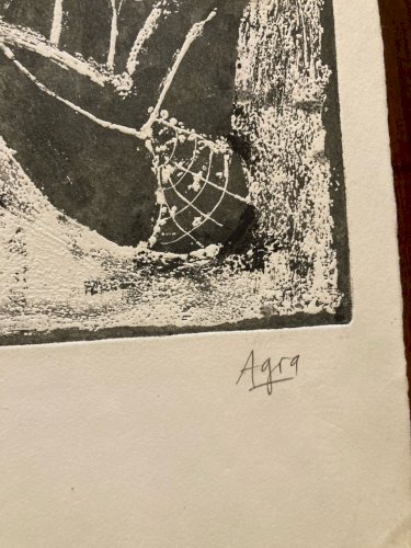 Gravure 1969 Antoine Agra Surréaliste Surréalisme Etching Squelette Art crâne