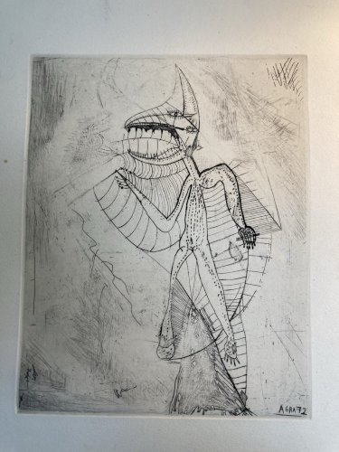Gravure 1970 Antoine Agra Surréaliste Surréalisme Post Cubisme Chimère Cubiste