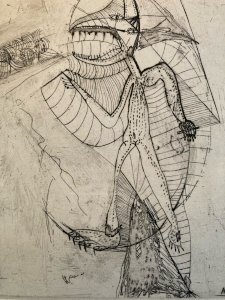 Gravure 1970 Antoine Agra Surréaliste Surréalisme Rhinocéros pointe sèche Art
