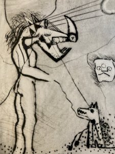 Gravure 1970 Antoine Agra Surréaliste Surréalisme Rhinocéros pointe sèche Art