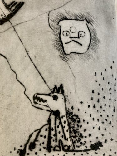 Gravure 1970 Antoine Agra Surréaliste Surréalisme Rhinocéros pointe sèche Art