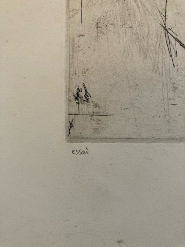 Gravure 1970 Antoine Agra Surréaliste Surréalisme Rhinocéros pointe sèche Art