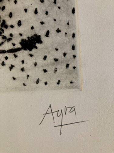 Gravure 1970 Antoine Agra Surréaliste Surréalisme Rhinocéros pointe sèche Art