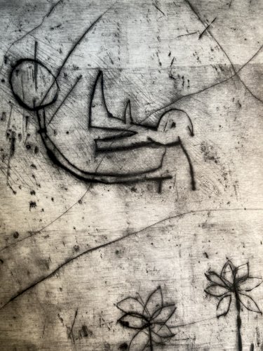 Gravure 1970 Antoine Agra Surréaliste Surréalisme Rhinocéros Poussette Femme Art