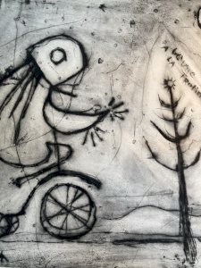 Gravure 1970 Antoine Agra Surréaliste Surréalisme Trottinette Tricycle VELO Art