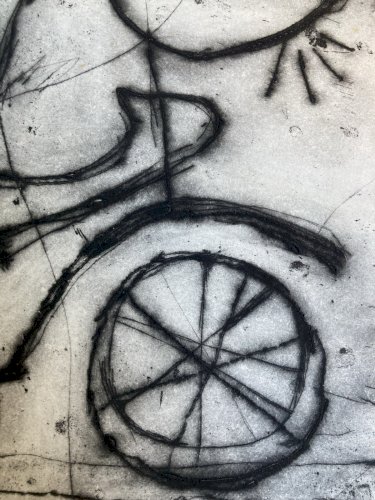 Gravure 1970 Antoine Agra Surréaliste Surréalisme Trottinette Tricycle VELO Art