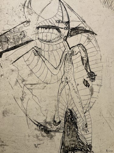 Gravure 1972 Antoine Agra Surréaliste Surréalisme Etching pointe sèche Art XXe