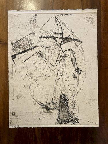 Gravure 1972 Antoine Agra Surréaliste Surréalisme Etching pointe sèche Art XXe