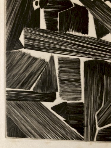 gravure Abstraite Signé A Identifier 1980 Abstraction Burin Estampe