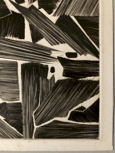 gravure Abstraite Signé A Identifier 1980 Abstraction Burin Estampe