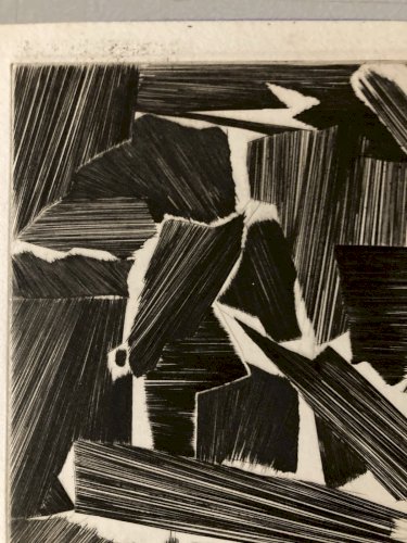 gravure Abstraite Signé A Identifier 1980 Abstraction Burin Estampe