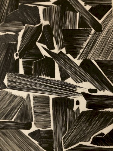 gravure Abstraite Signé A Identifier 1980 Abstraction Burin Estampe