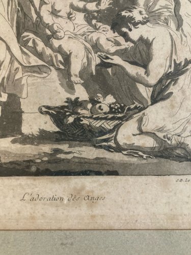 Gravure Adoration Des Ange Jean-Baptiste Le Prince XVIIIe Etching Vien 1770 Art