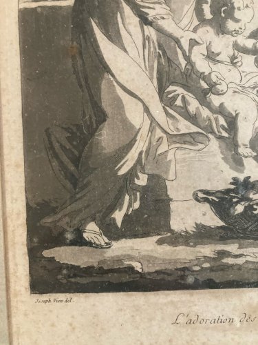 Gravure Adoration Des Ange Jean-Baptiste Le Prince XVIIIe Etching Vien 1770 Art