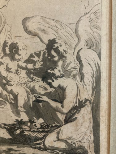 Gravure Adoration Des Ange Jean-Baptiste Le Prince XVIIIe Etching Vien 1770 Art