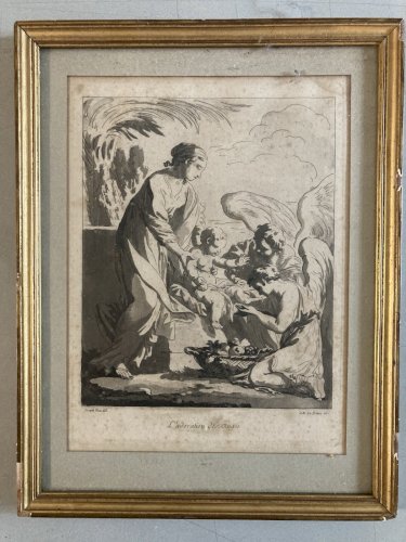 Gravure Adoration Des Ange Jean-Baptiste Le Prince XVIIIe Etching Vien 1770 Art