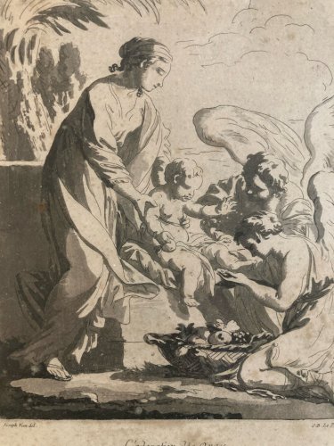 Gravure Adoration Des Ange Jean-Baptiste Le Prince XVIIIe Etching Vien 1770 Art