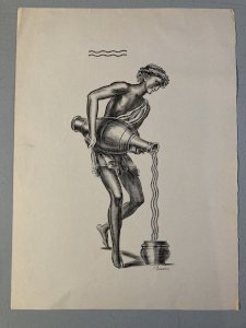 Gravure Albert  Decaris Jeune Homme A La Jarre Grec Grecque Lithographie