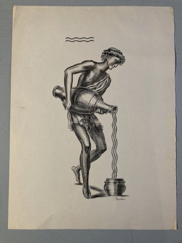 Gravure Albert  Decaris Jeune Homme A La Jarre Grec Grecque Lithographie