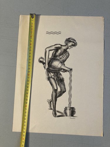 Gravure Albert  Decaris Jeune Homme A La Jarre Grec Grecque Lithographie