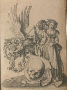 Engraving Albrecht Durer Dürer Head Skeleton Skull 19th Century Antique Print Art