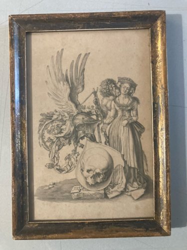 Gravure Albrecht Durer Dürer Tête Squelette Crane Époque XIXe ancien Estampe Art