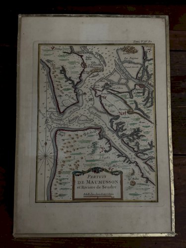 Gravure ancienne en couleur Pertuis de Maumusson et Rivière de Seudre L9214