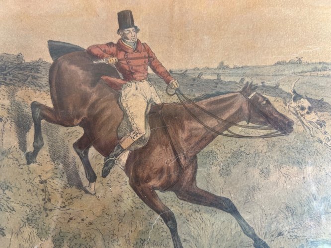 Gravure ancienne H. Alken scène de chasse à courre anglaise encadrée 1830