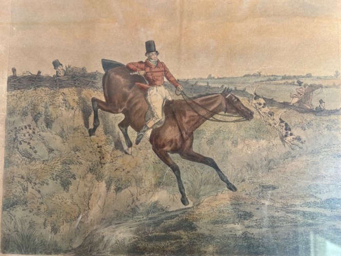 Gravure ancienne H. Alken scène de chasse à courre anglaise encadrée 1830