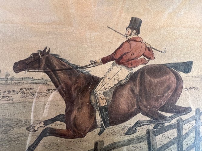 Gravure ancienne H. Alken scène de chasse à courre anglaise encadrée 1830