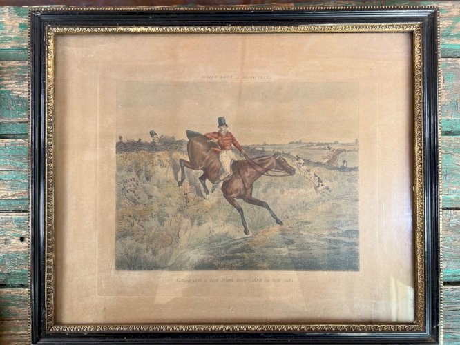 Gravure ancienne H. Alken scène de chasse à courre anglaise encadrée 1830