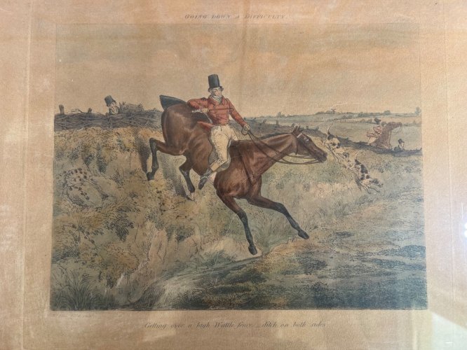 Gravure ancienne H. Alken scène de chasse à courre anglaise encadrée 1830
