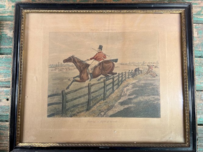 Gravure ancienne H. Alken scène de chasse à courre anglaise encadrée 1830