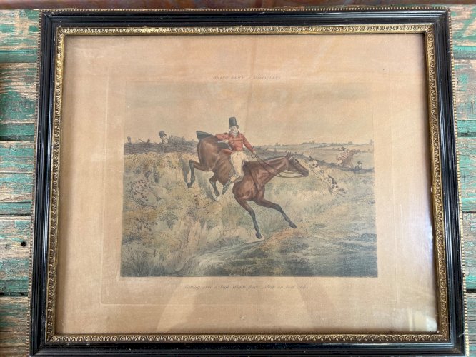 Gravure ancienne H. Alken scène de chasse à courre anglaise encadrée 1830