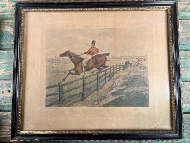 Gravure ancienne H. Alken scène de chasse à courre anglaise encadrée 1830