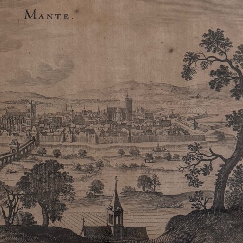 Gravure ancienne représentant Mante XVIIe A5802