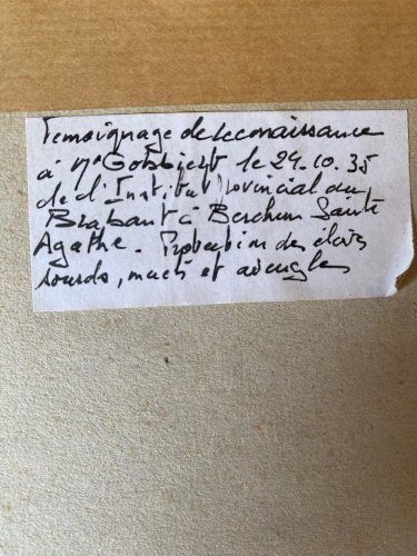 Gravure ancienne signée, Maurice Langaskens, encadrée sous verre, 1935, original