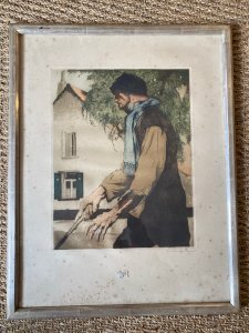 Gravure ancienne signée, Maurice Langaskens, encadrée sous verre, 1935, original