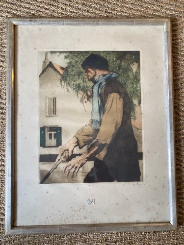 Gravure ancienne signée, Maurice Langaskens, encadrée sous verre, 1935, original